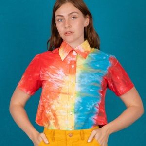 Big Bud Press Shaved Ice Tie Dye Button Down Shirt Size P